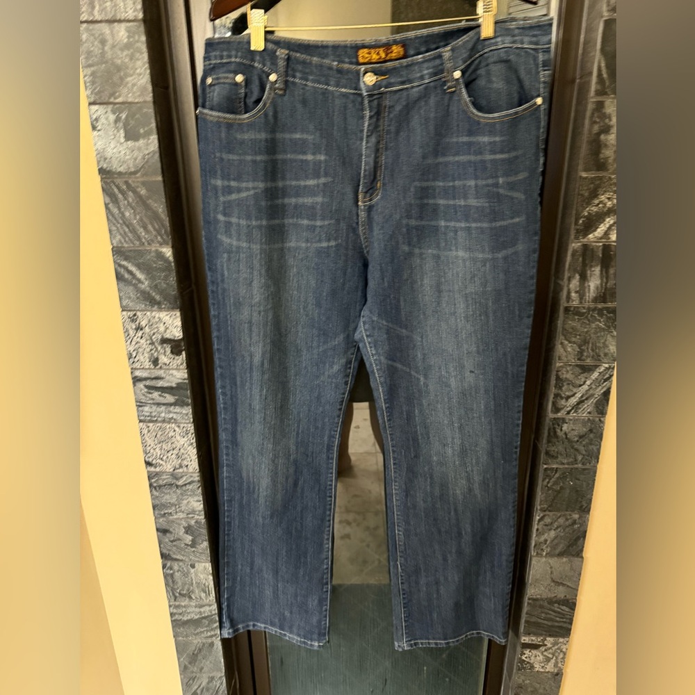 SKY Size 20 Medium Wash Embellished Straight Leg Jeans
